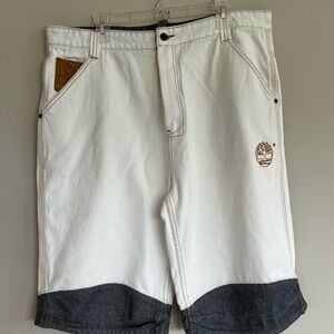Timberland Men’s Shorts Sz 40 Beige With Denim Trim Flat Front